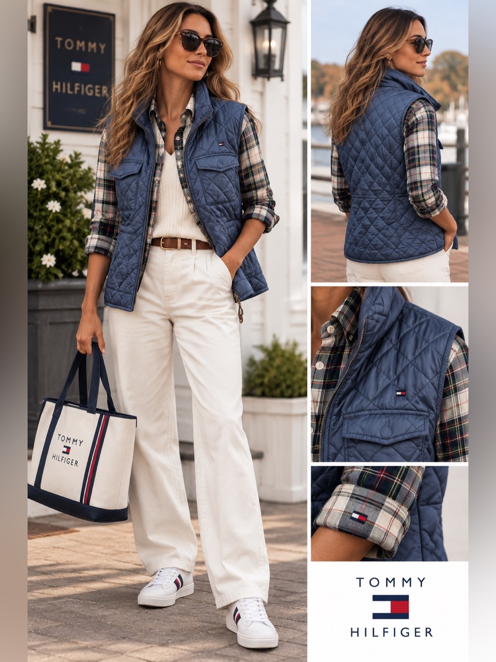 Tommy Hilfiger Quilted Blue Unisex Vest with Plaid Lining